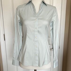 NWT Ann Taylor light green blue pinstriped shirt 00P